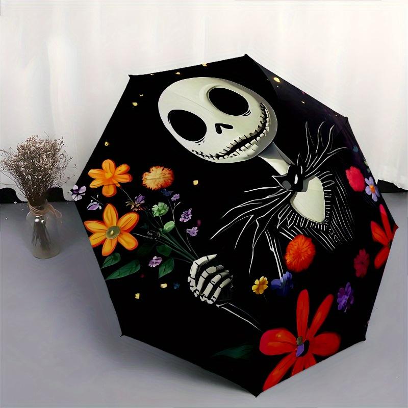 1 Auto Open Skeleton, Flowers Themed Colorful 8-rib Portable Umbrella for Men and Women, A Compact Commuting Companion Suitable for Daily Dr