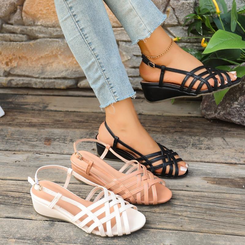 Fashion Women's Shoes 2025 Summer Wedges Women's Sandals Casual Roman Sandals Women Open Toe Hollow Shoes Ladies New Buckle Sandalias