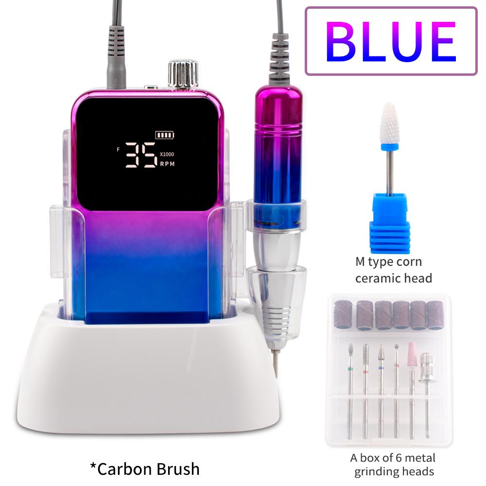 

BEPAN Rectangle Desktop 35000RPM Gradient Handle Rechargeable Nail Drill Portable Cordless Nail Drill Machine Manicure UK синий