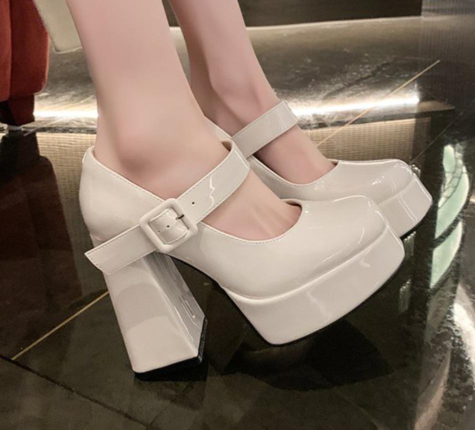 

American high heels women s 5 new thick heel design sense niche French small Mary Jane shoes black jk shoes 39