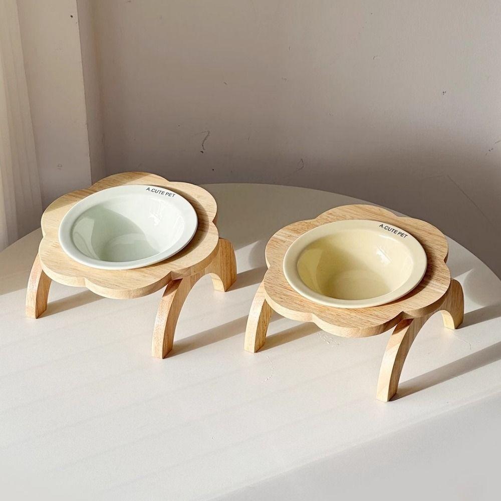 Ceramic Elevated Cat Bowl Anti-Spill Raised Cat Food Bowl Flower Shaped Pet Bowl  Neck Protection