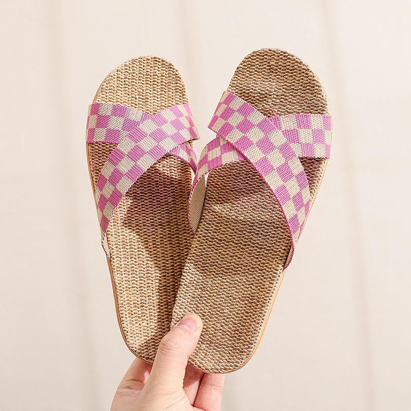 Cotton and Linen Non-Slip Home Slippers for Men and Women – Indoor Summer Slippers with Thick Bottom for Wooden Floors.