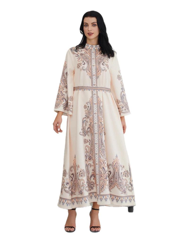 SW2101 Nahöstliches Stehkragen Retro Bedrucktes Muslimisches Abaya Kleid