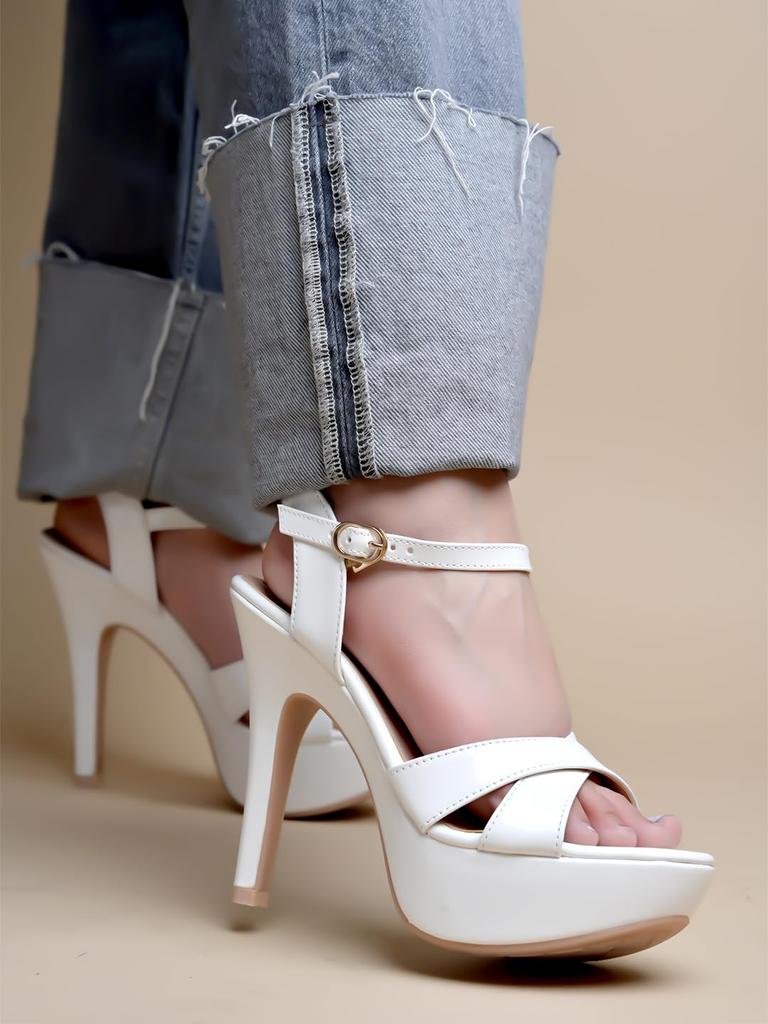 Shoetopia Women's High Heel Sandals Open Toe Stiletto Heels with Ankle Strap, Patent Party Dress Shoes Casual, Ethnic, Party & Wedding