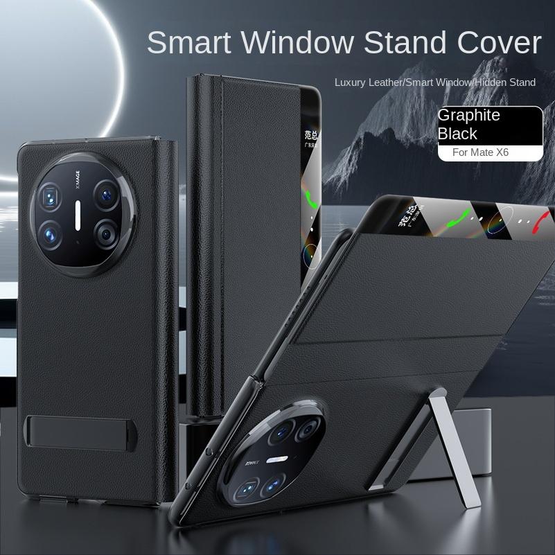 

Smart Hibernation Holster With Small Window Display Phone Case For Huawei Mate X6 Leather Bracket Holder Protect Cover For Huawei Mate X6