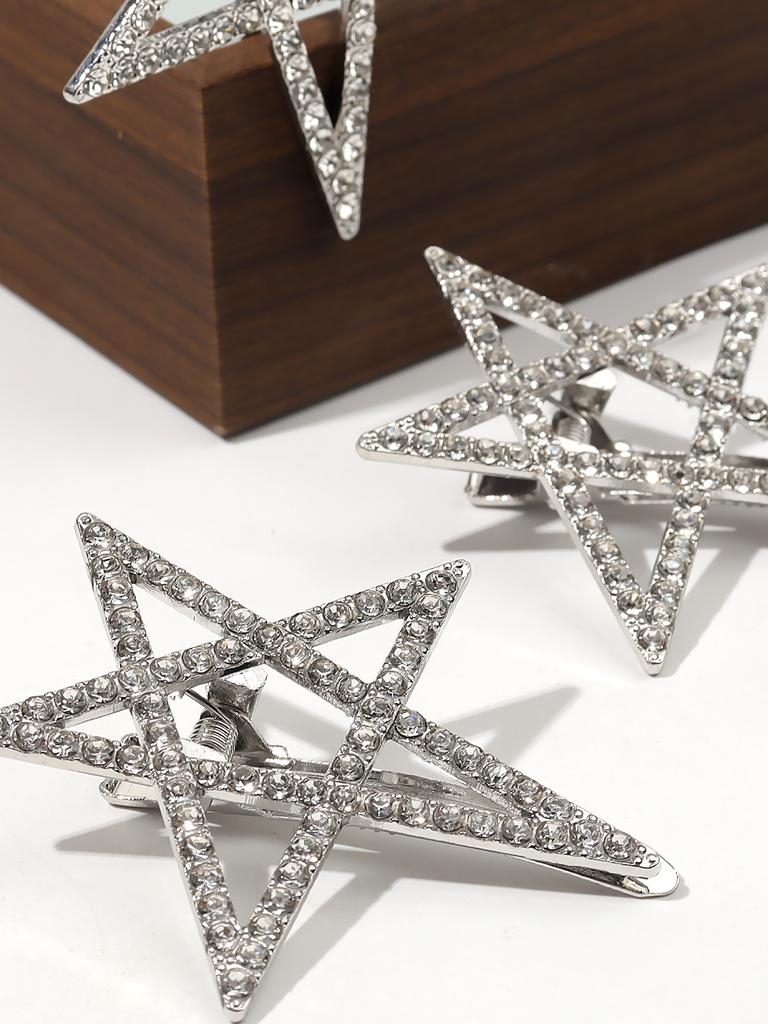 Full of diamonds pentagram star hairpin side clip Korean simple hairpin star bangs clip high-end hair ornament cold wind hairpin