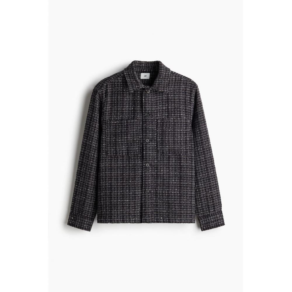 H M Regular Fit Waffle Texture oversHirt Navy Blue Patterned