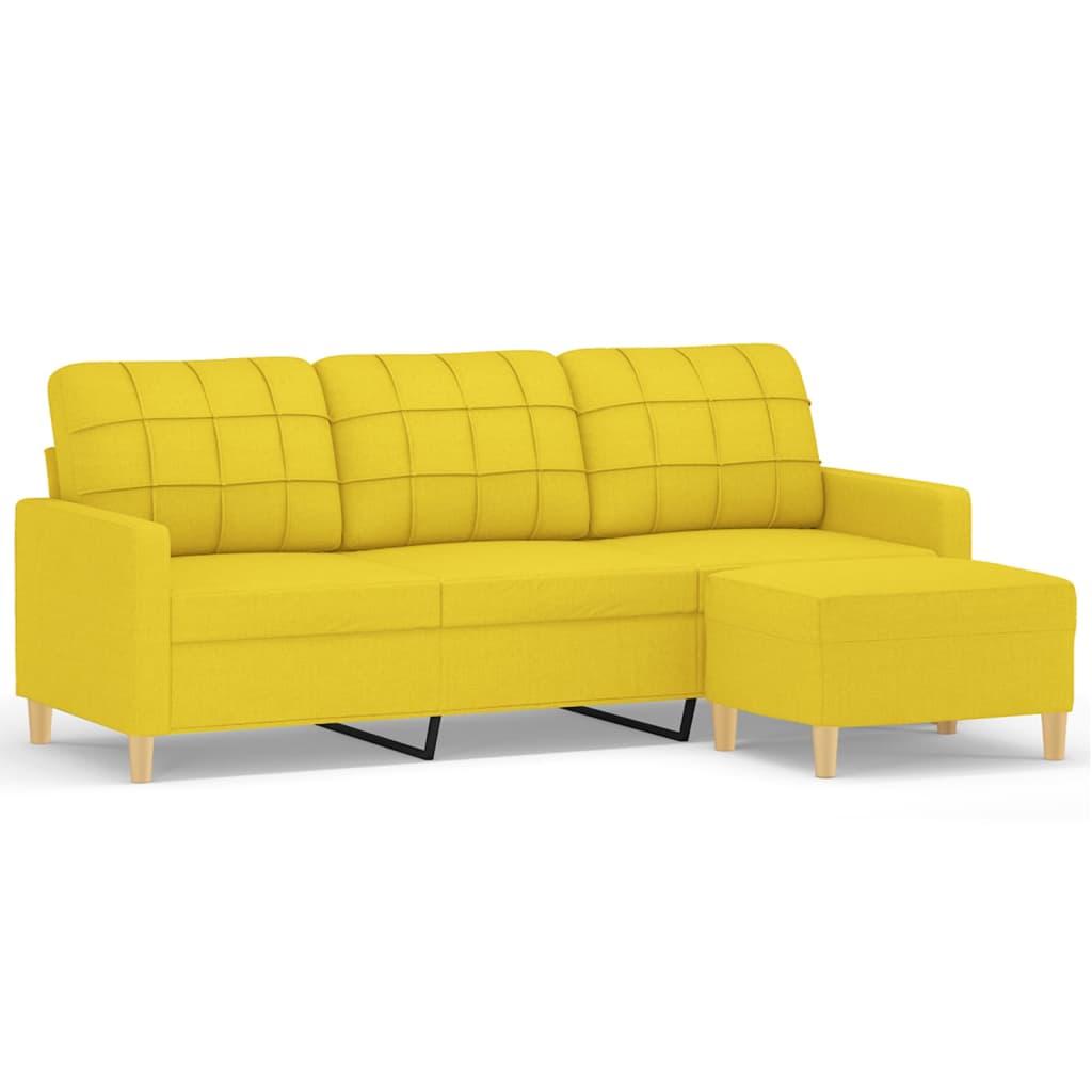 3 Seater Sofa with Footstool Light Yellow 180 Cm Fabric