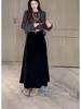 High-Quality French A-Line Black Velvet Skirt, Spring/Autumn 2026, Mid-Length, Plus Size, Flaw-Hiding Design