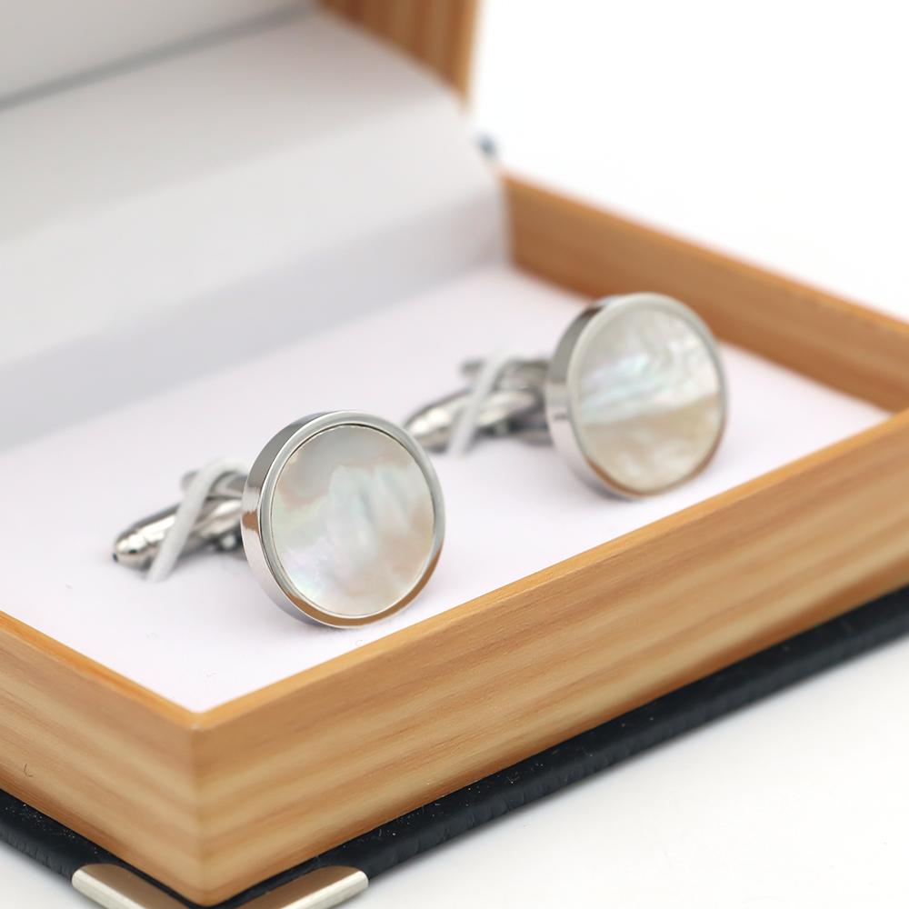 New Arrival Shell Cuff Links White Color Round Design Quality Brass Material Men'S Cufflinks Wholesale Retail