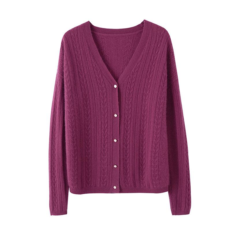 V-neck Twisted Floral Cardigan for Women In Autumn and Winter Loose Long-sleeved Knitted Cardigan for Sweater Jacket Top