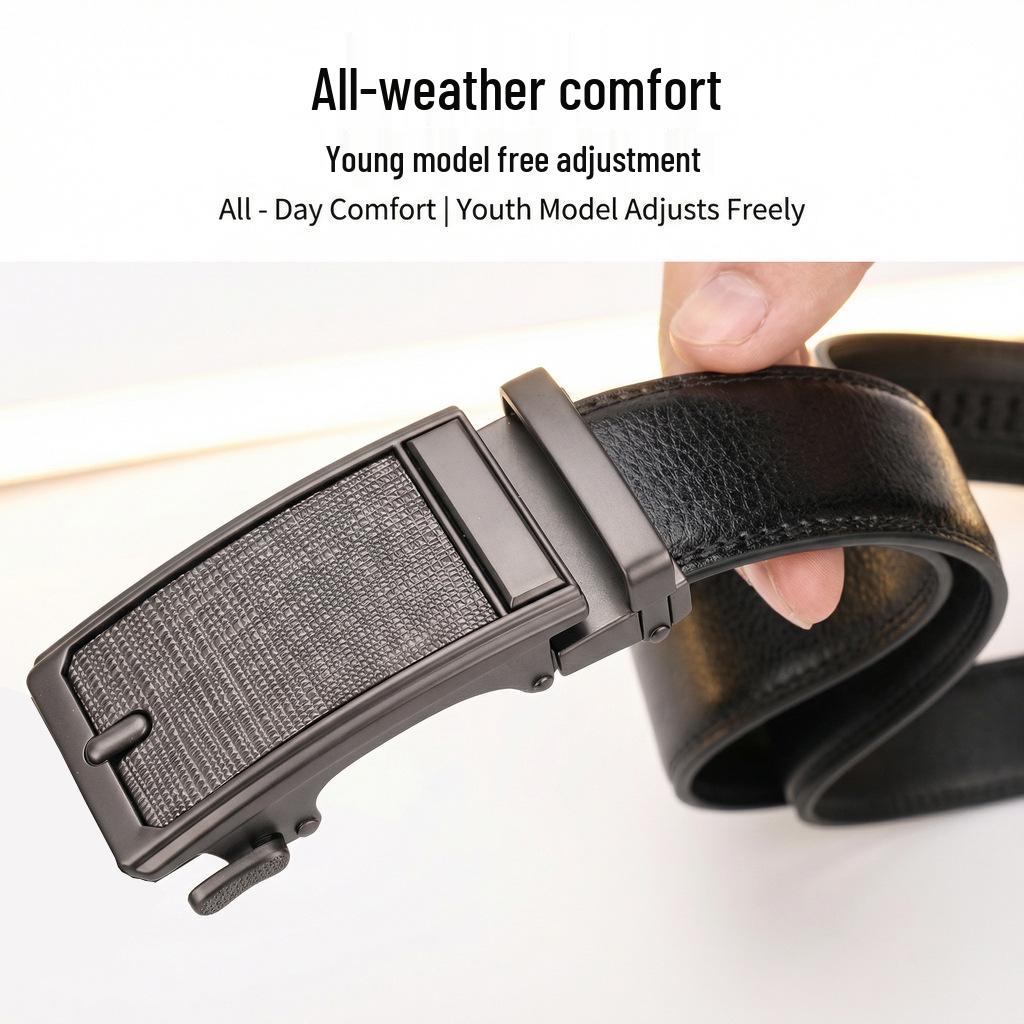 Men's Genuine Leather Belt with Automatic Buckle, Stylish for Middle-Aged and Young Men's Trousers