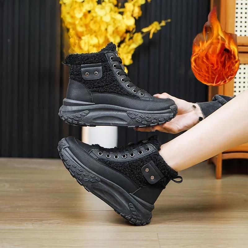 Snow Boots Women's Autumn and Winter High-top Shoes Plus Velvet Thick Warm Short Boots Cotton Shoes Women's Shoes