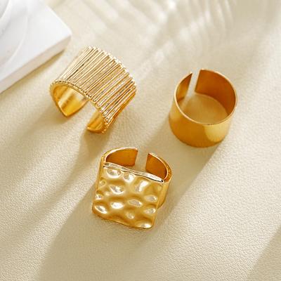 3Pcs/Set Punk Vintage Chunky Wide Rings For Women Simple Geometry Gold Silver Color Smooth Rings Set Female Finger Jewelry Gifts