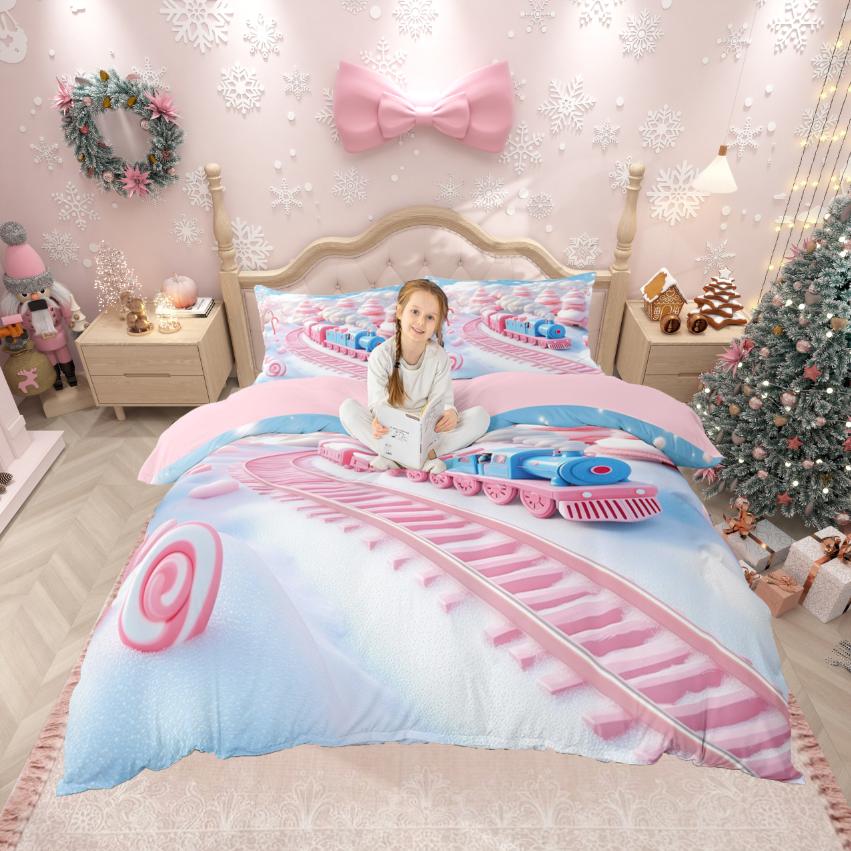 Homewish Kawaii Lebkuchenmann Bettbezug-Set, Lebkuchenhaus Bettdeckenbezug-Set, Dessert Regenbogen Bettset für Mädchen Jungen