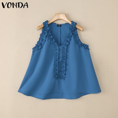 Women Sleeveless V Neck Solid Color Ruffled Casual Tank Tops