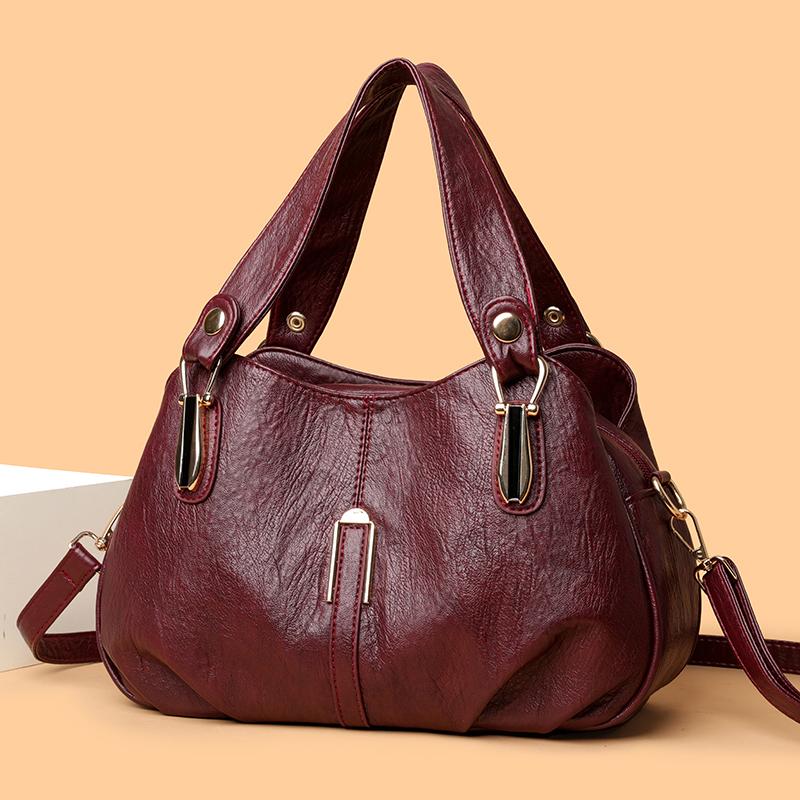 Vintage Soft Leather Handbag Women's Commuter Multi-Layer Large Capacity Shoulder Crossbody Bag