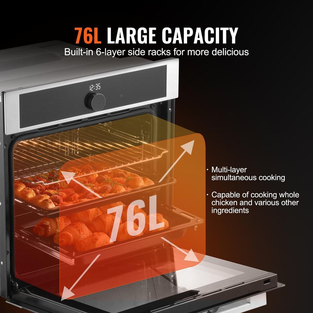 Single Wall Oven 24" Electric Built-in Wall Oven 16 Functions 2.68 Cu. Ft