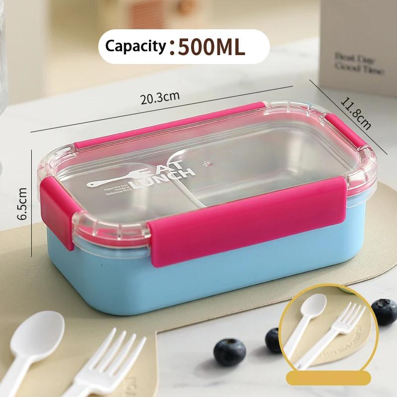 JUSTINLAU Portable Lunch Box Stainless Steel Bento Box Microwave Available Heating Student Staff Food Container with Fork Spoon