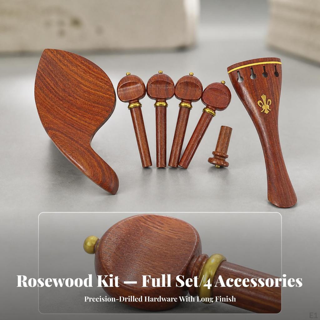 4/4 Violin Rosewood Accessory Kit Brass Fittings Parts Easy to Install for