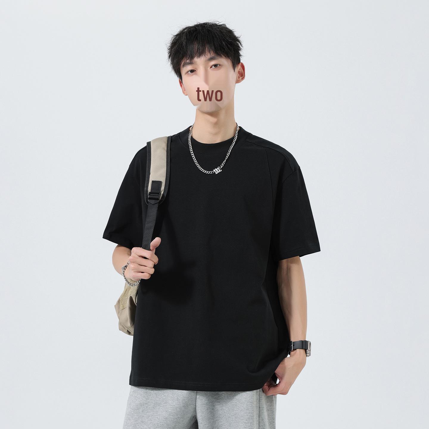 Men s Heavyweight Crew Neck Pure Cotton Patchwork T-shirt - Summer American Style XL