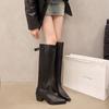 Fashion Pointed Toe Female Footwear 2024 Autumn Simple and Versatile Women's Knee-high Boots Comfortable Square Heel Black Straight Boot