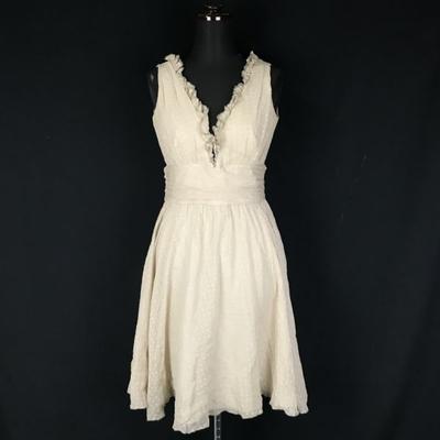 GRACE CONTINENTAL Polka Dot 100% Silk Sleeveless Knee-Length Dress/Women’s Size S/36/Beige Tone/(USED)