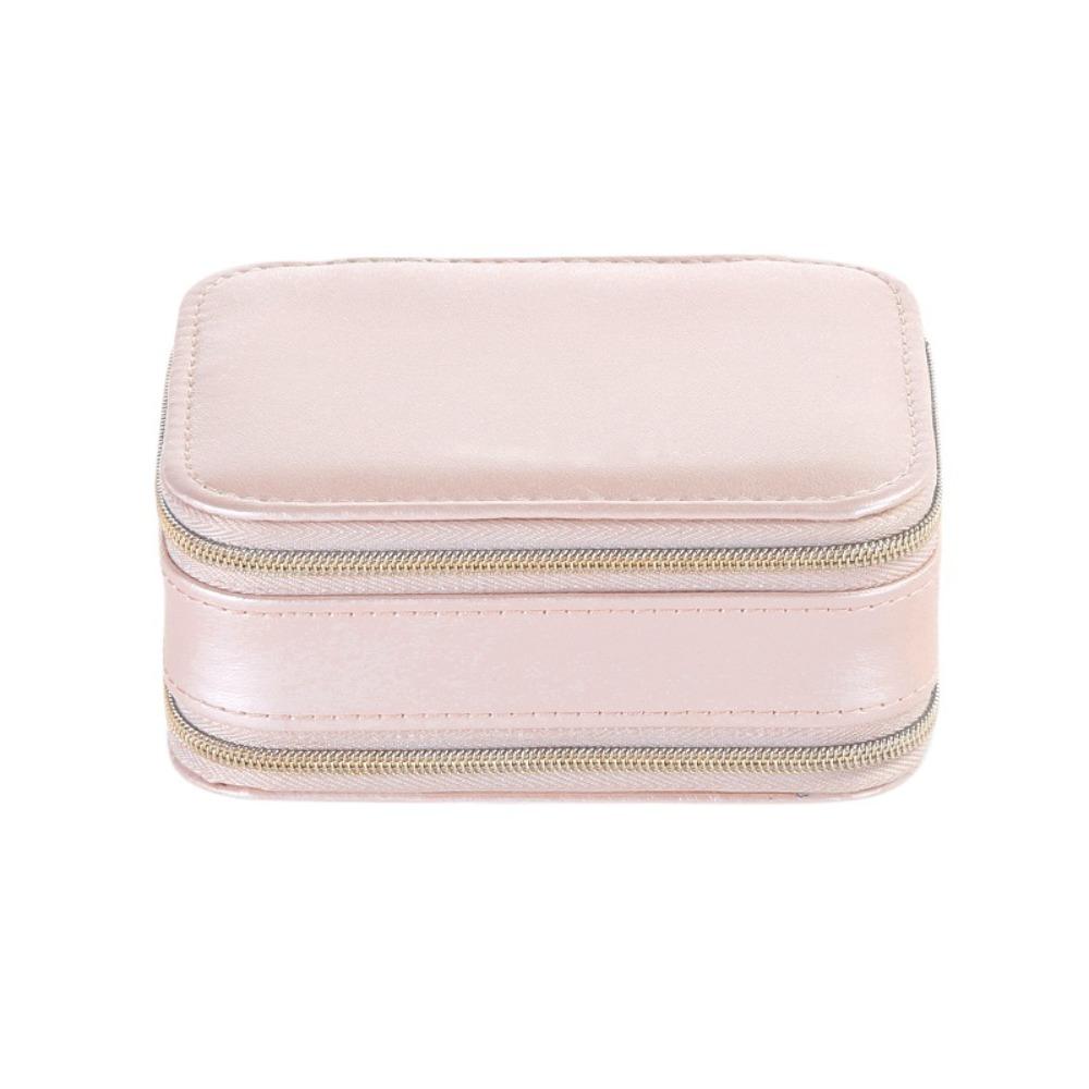 

Double Layer Earring Storage Case PU Leather Rings Holder Portable Jewelry Packing Bag Gift розовый