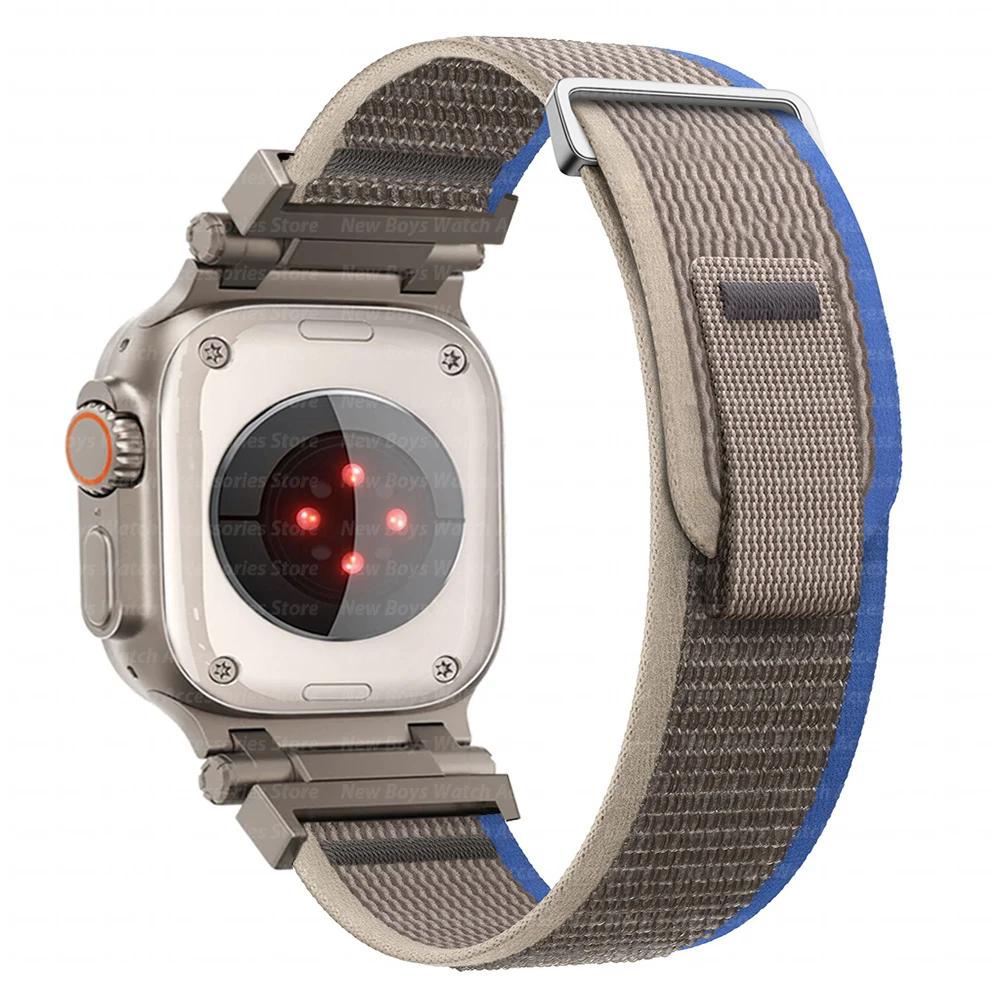 Nylon Strap For Apple Watch Ultra 2/1 49mm 46mm 45mm 44mm Metal Connector Bracelet For iWatch Series 10 9 8 7 6 5 4 se Men Band