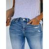 Women's Elastic High Waist Denim Slim Pants Breathable Vintage Print Casual Style for All Seasons with Hole Decoration
