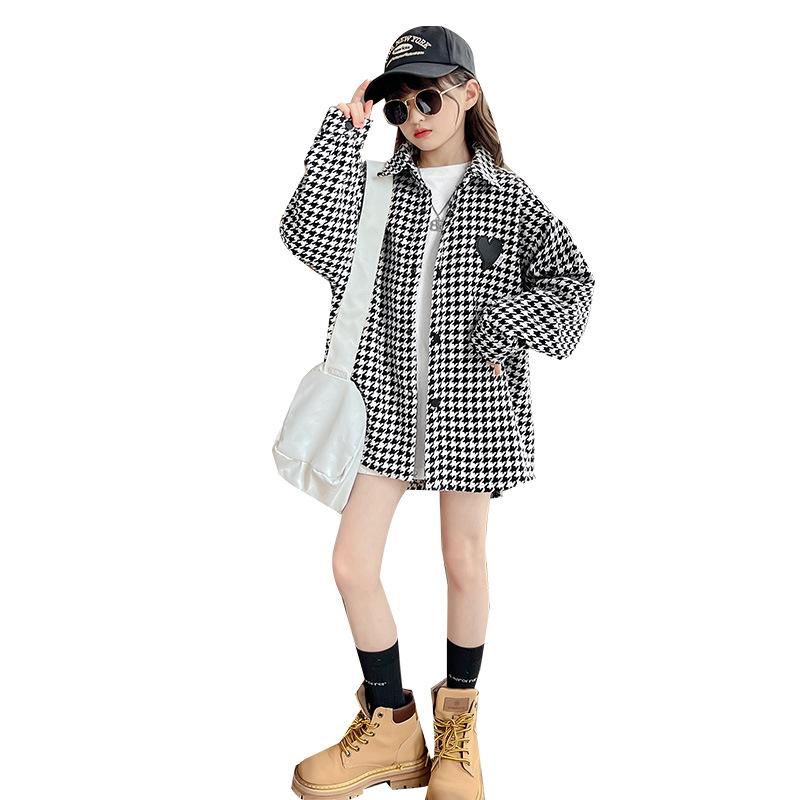 Children's Jacket Spring and Autumn Korean Version of Girls Plaid Long-sleeved Windbreaker Children's Shirt Jacket