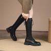 Fashion New Winter Knee-High Boots Split Leather Women Boots Chunky Heel Platform Shoes for Women Lace Women Shoes Knight Boots Woman