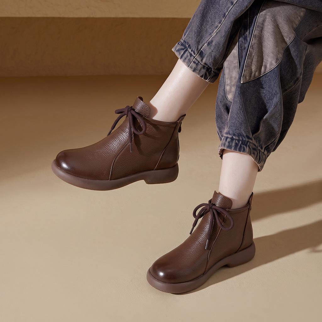 Winter leather soft-soled soft-faced mother cotton shoes with velvet warm heels medium and short boots