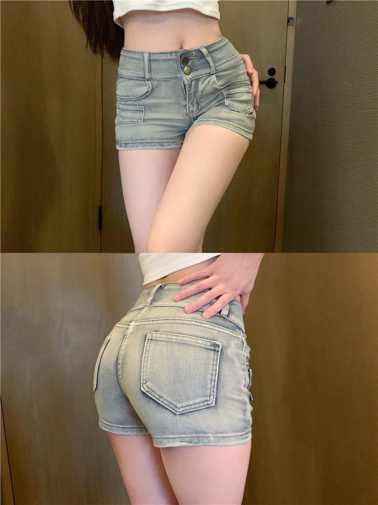 Nostalgic Blue Retro Spicy Girl High-Waisted Denim Shorts for Women - Summer 2025 Collection