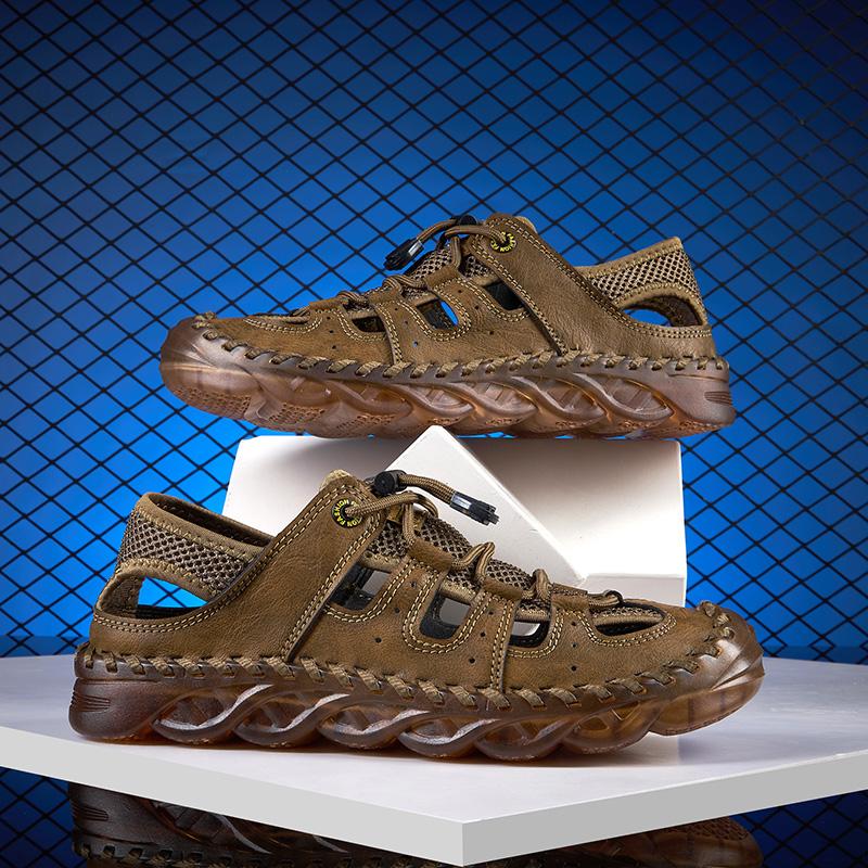 Fashion Outdoor Leisure Beach Shoes Anti Slip Leather Sandals for External Wear Quick Dry Wading Aqua Shoes Leisure Walk Summer Sandals