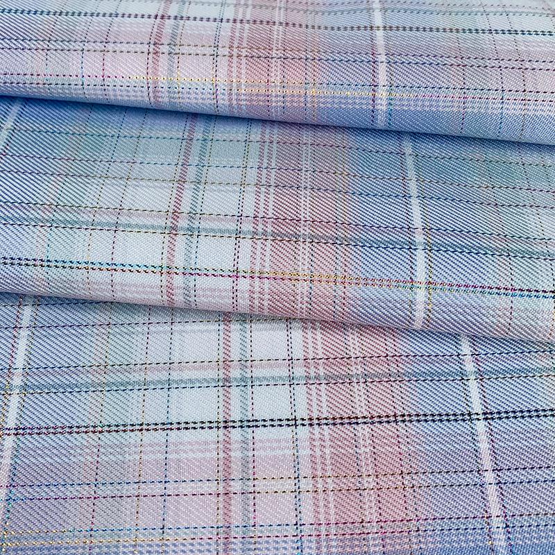 New Plaid Polyester Yarn-Dyed Fabric with Gold & Silver Threads for DIY Pleated Skirts