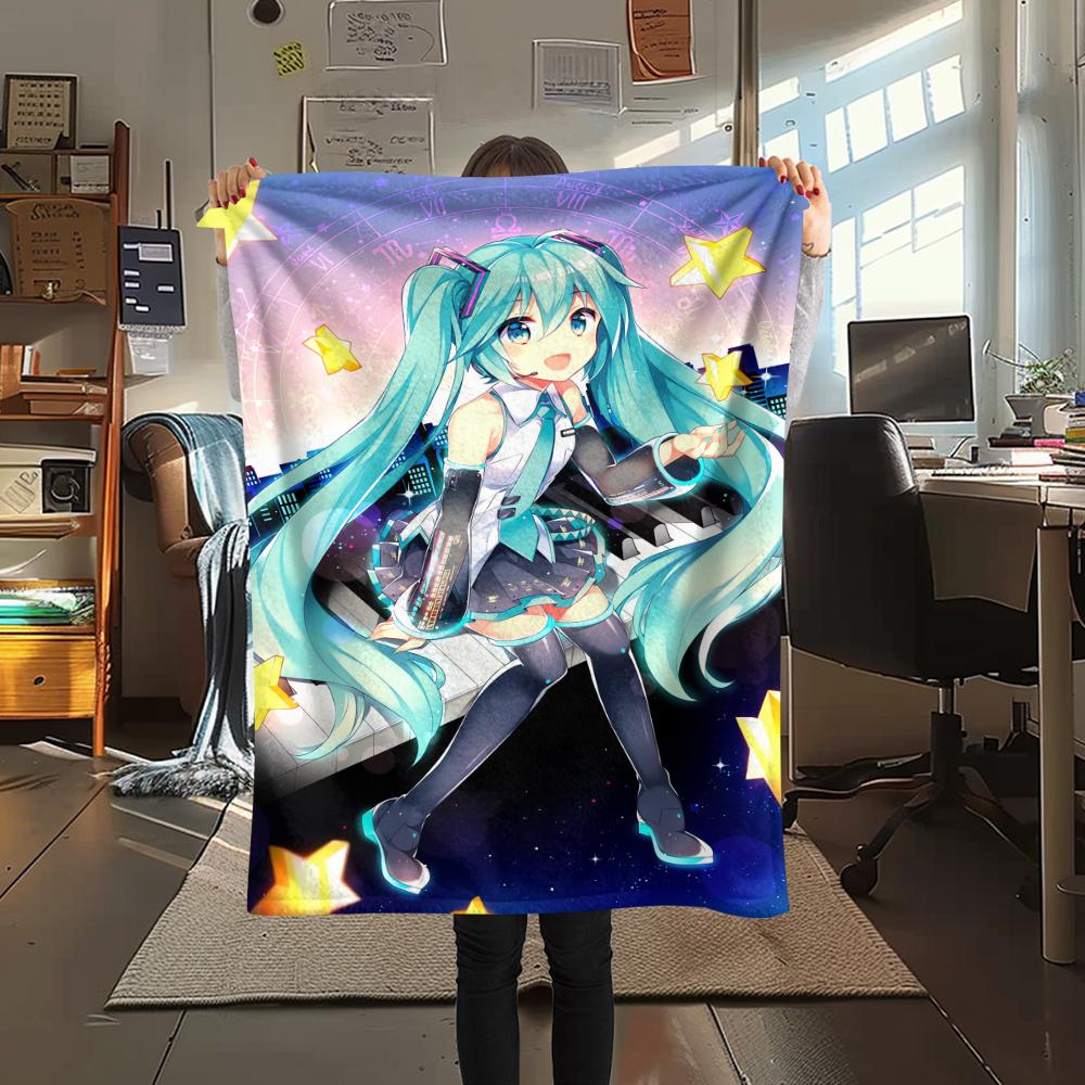 1 ks flanelová deka s potiskem anime Miku, Vysoká kvalita, Pohodlná pro všechna roční období, Domácí dekorace, Teplo a pohodlí, Perfektní jako dárek