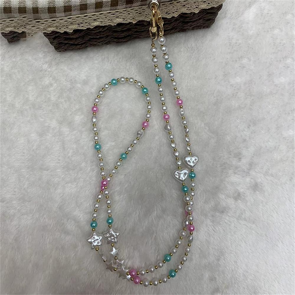 

Phone Crossbody Beaded Strap 120cm Star Heart Decor Phone Chain Lanyard with Tether Tab