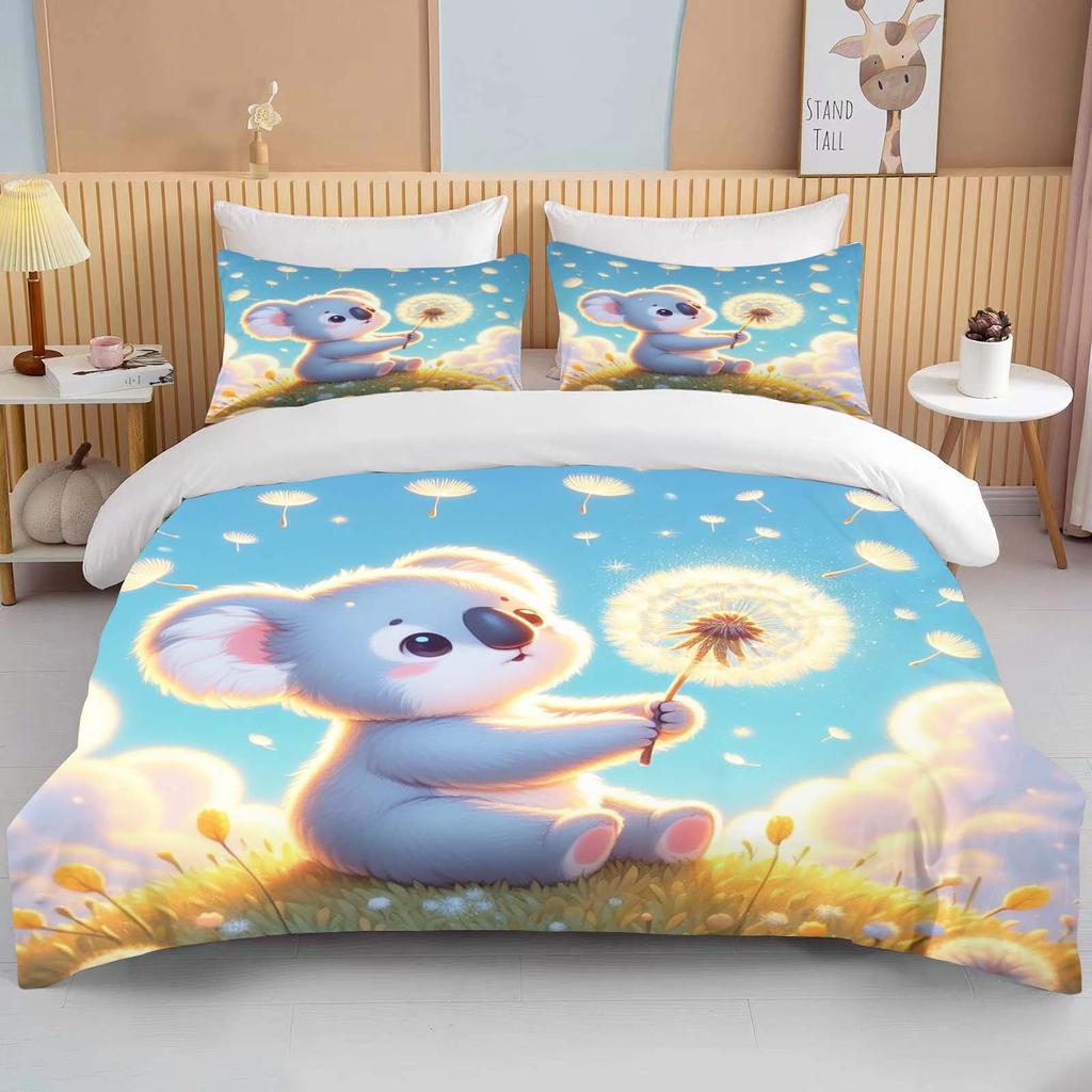 10 Size Cartoon Koala Print 3PCS 1Quilt Cover 2Pillow Cases Bedding Set Duvet Set Comforter Bed Set Queen King Size Home Textile
