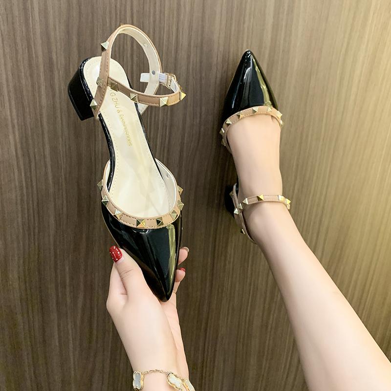 Fashion Women's Shoes Roman Fashion Rivet Sandals PUMPS Sexy Nightclub Stiletto Heels Patent-leather Metallic Rivet Hollow