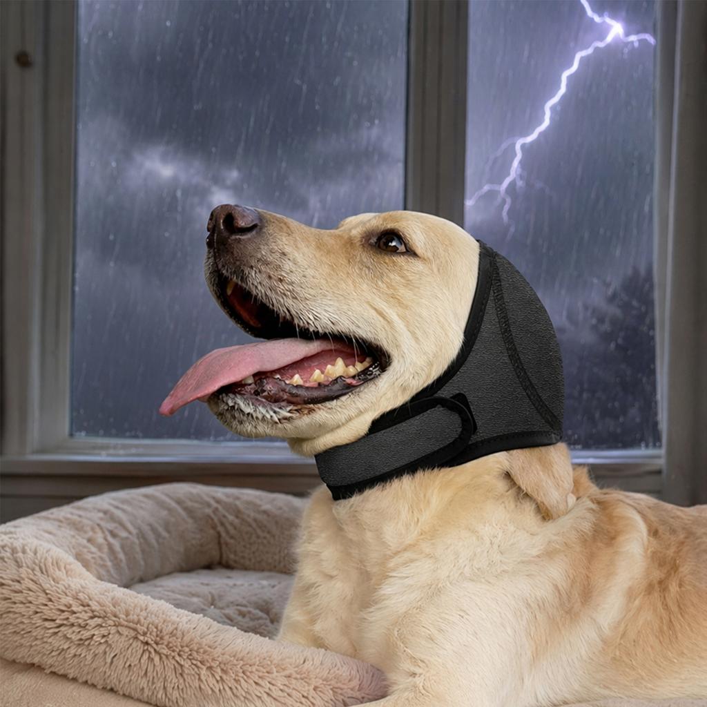 No Flap Ear Wrap Adjustable No Shake Ear Wrap with Calming Hoodie Pet Ear Cover Muffs for Bathing Grooming Drying & Noise Relief
