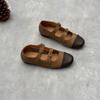 Real Leather Shoes Spring Summer Vintage Handmade Square Head Flat Soft Cowhide Women's Shoes