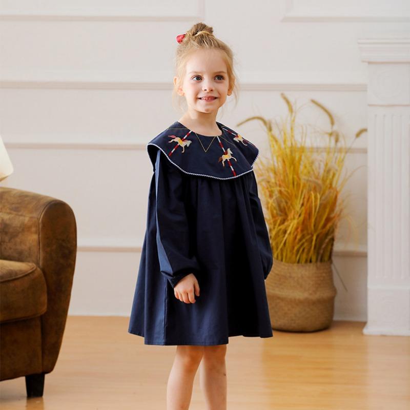 

Весеннее новое платье для девочек с вышивкой-каруселью и длинными рукавами 140cm королевский синий