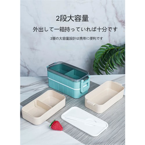 800ml Large Capacity Bento Box, 2-Tier, with Dishware, Dividers, Japanese Style, Antibacterial, Lightweight, Leak-Proof, Microwave and Dishwasher Safe