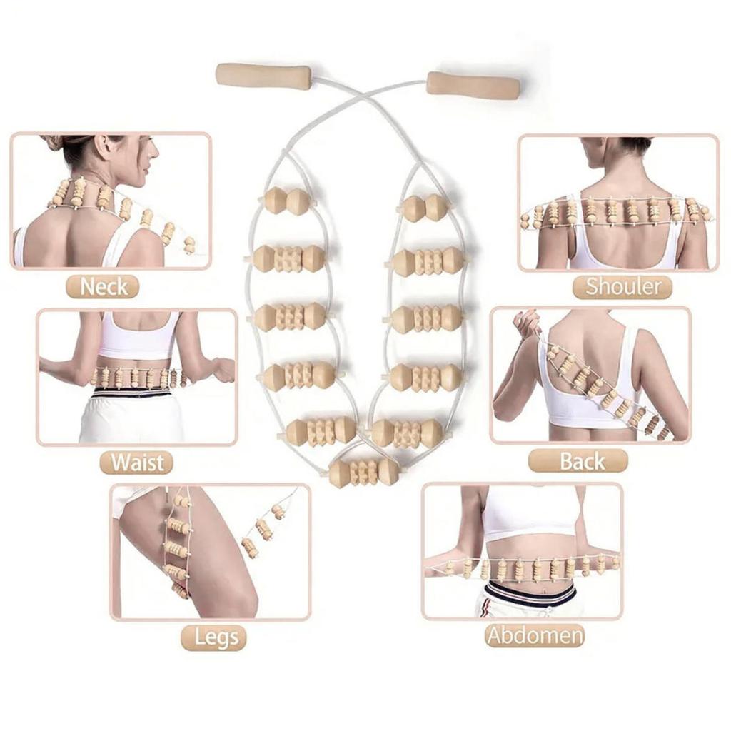 Wooden Massage Roller Rope Eliminate Local Fat Relaxation Muscle Roller Massager Portable Burrfree Lymphatic Drainage Massager