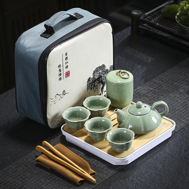 Travel tea set Ge kiln Ru kiln set tea tray home wedding opening real estate souvenir