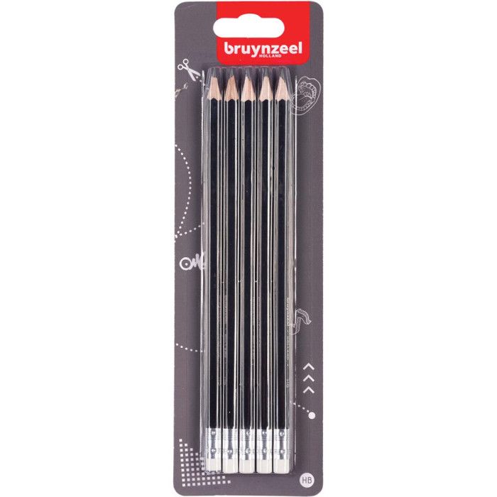 Lot De 5 Crayons Graphite Hb - Embout Gomme - Bruynzeel