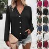 Damen Hemdbluse mit Knöpfen V-Ausschnitt Langarm Elegant Lässig Arbeitshemd Top