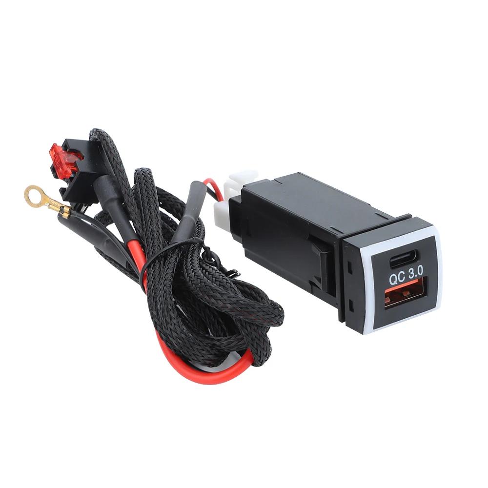 

PD3.0 Type-C & USB QC3.0 Car Quick Fast Charger Dual Port Phone Power Socket Quick Charge Mobile Phone Accessories For Toyota чёрный