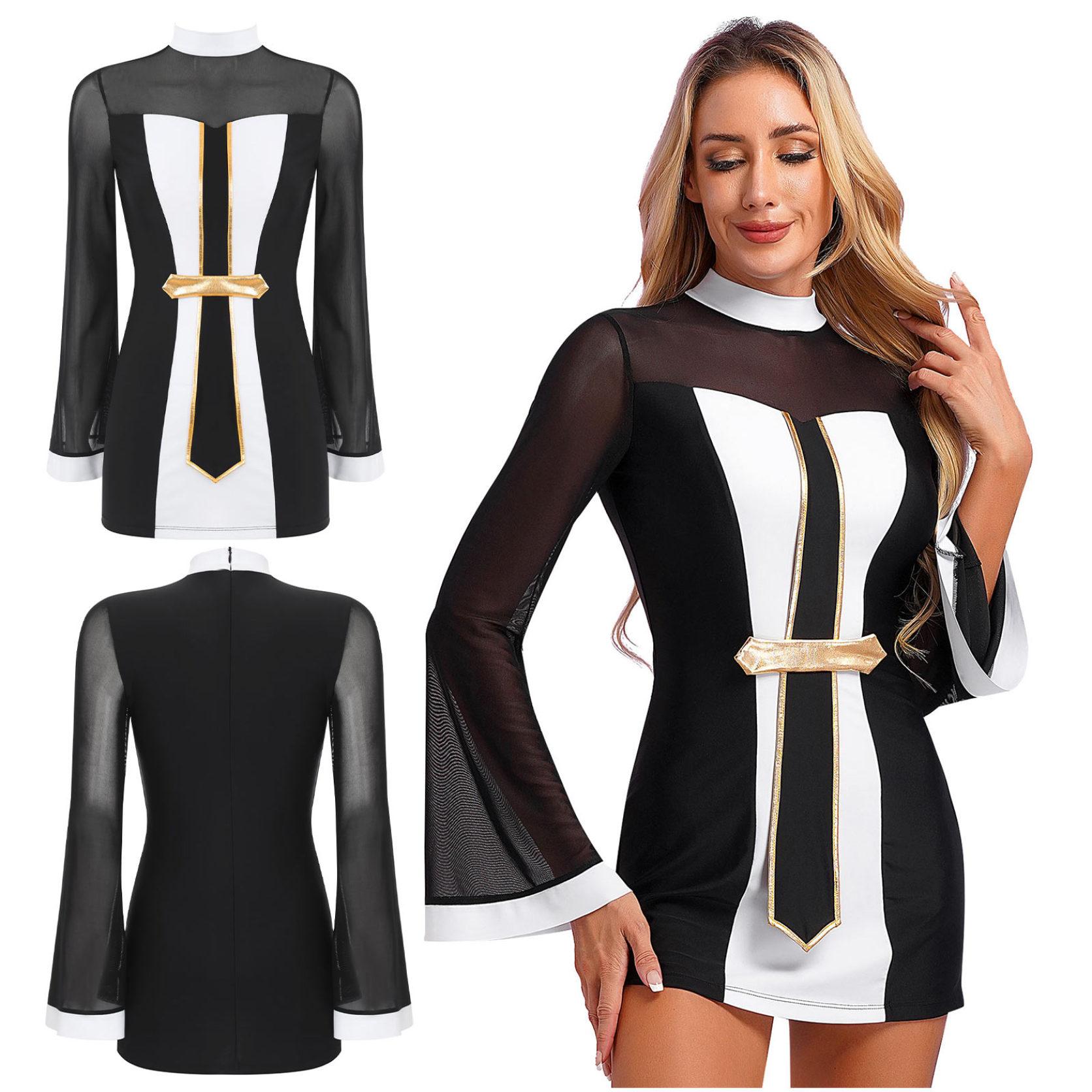 

Монахиня Ролевая игра Костюм Расклешенный рукав Мини Платье Вечеринка на Хэллоуин Переодевание Ночной клуб Сценический спектакль Маскарад Костюмы Вечеринка